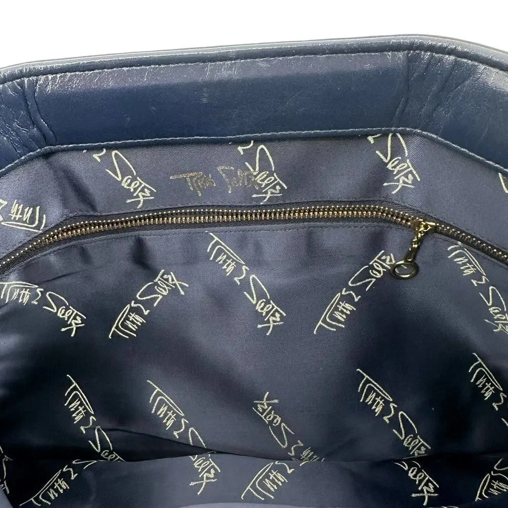 Ruth Saltz Clutch Handbag Vintage Leather Navy Blue Lion Classic Evening Purse